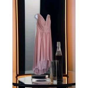 Vnaix Full Length Formal Dress 14 Dusty Rose Corset Back Hi Lo Hem Prom Bridal